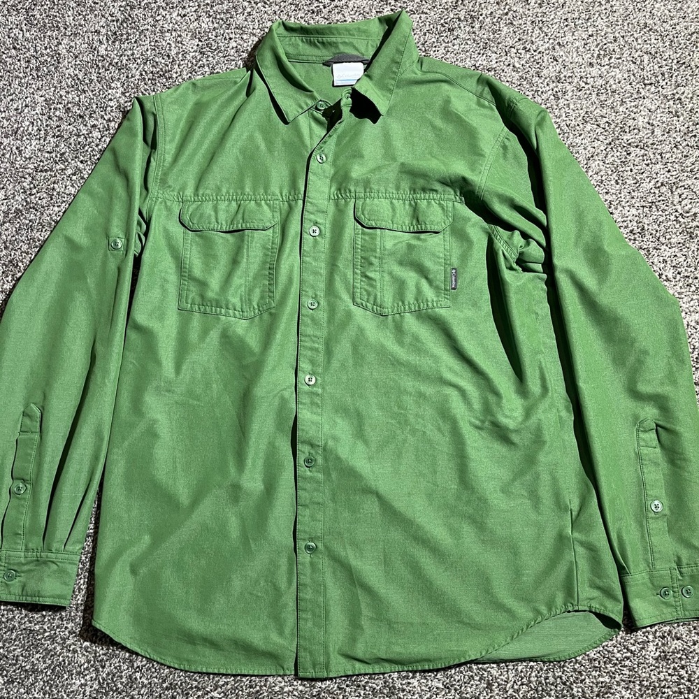 Columbia Omni Wick Button Down Shirt Adult Large Green Long Sleeve